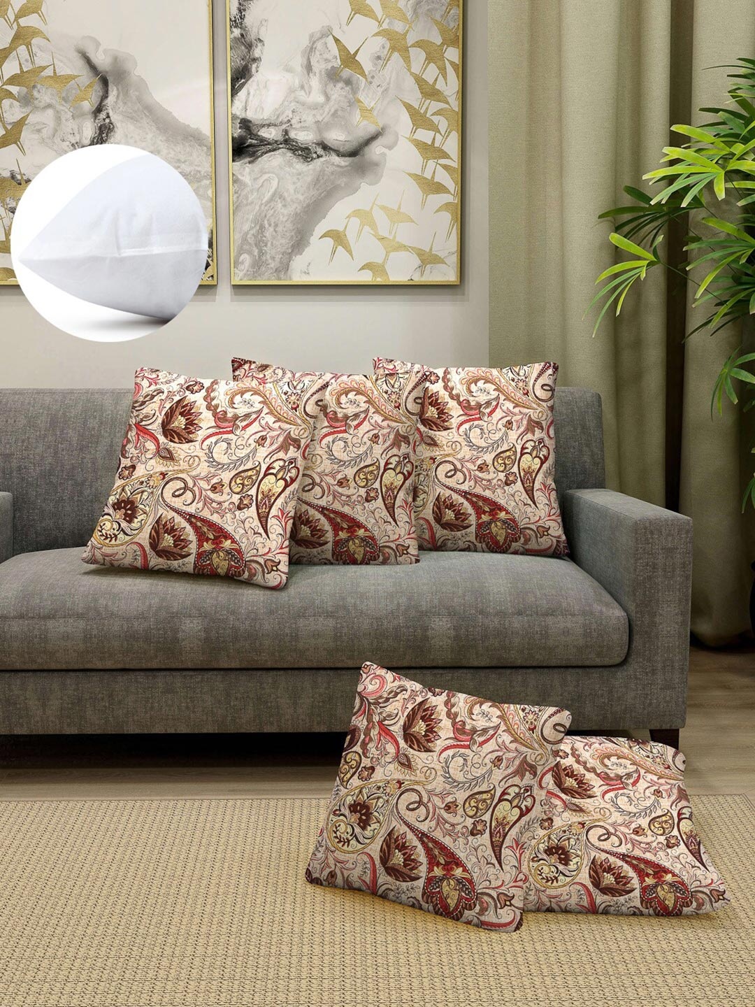 

Arrabi Brown & White Set of 5 Ethnic Motifs Square Cushion Covers