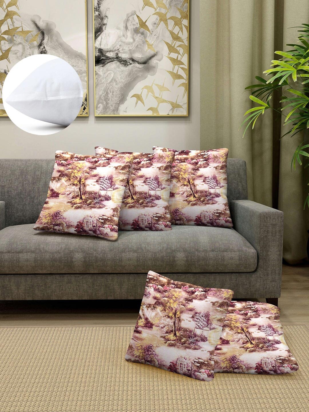

Arrabi Pink & Brown Set of 5 Floral Square Cushion Covers
