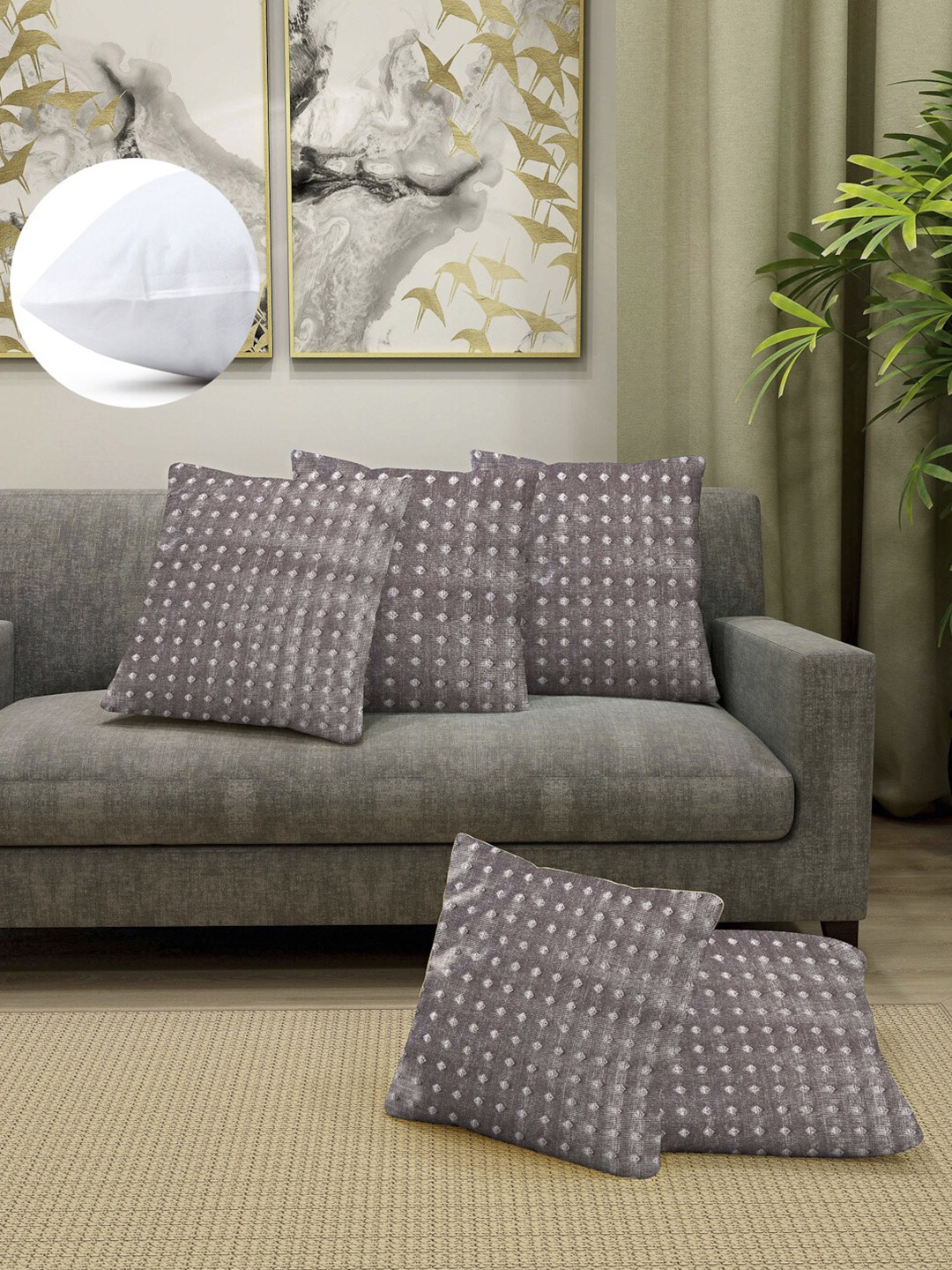 

Arrabi Grey & White Set of 5 Geometric Square Cushion Covers