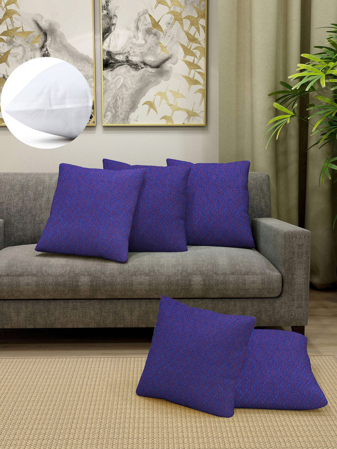 

Arrabi Blue & White Set of 5 Geometric Square Cushion Covers