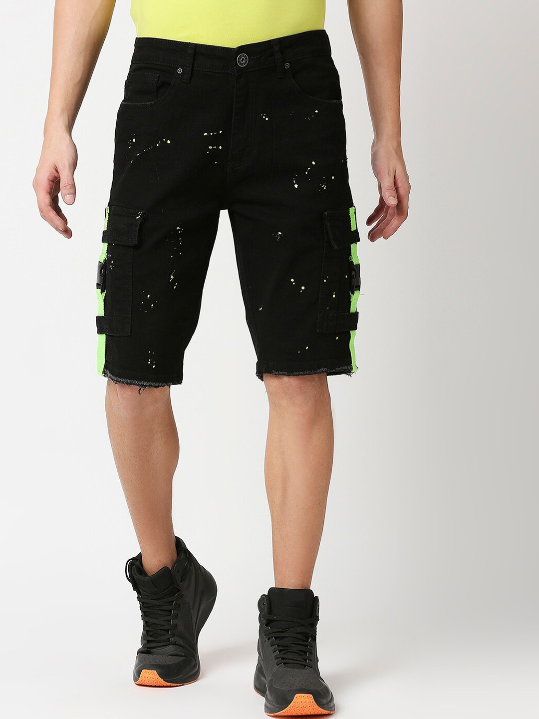 

WAIMEA Men Black Printed Skinny Fit Outdoor Cargo Shorts