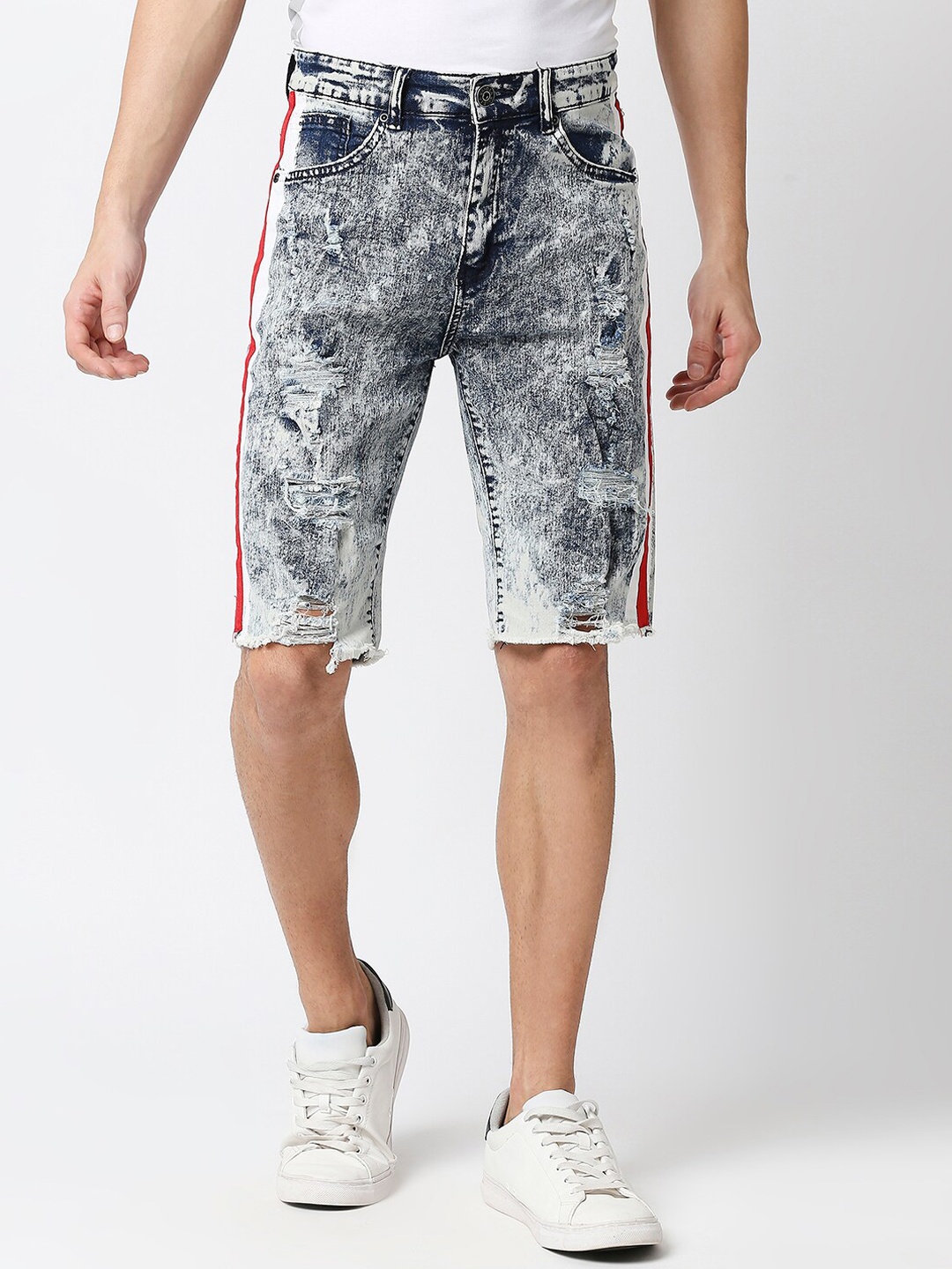 

WAIMEA Men White Washed Skinny Fit Outdoor Denim Shorts