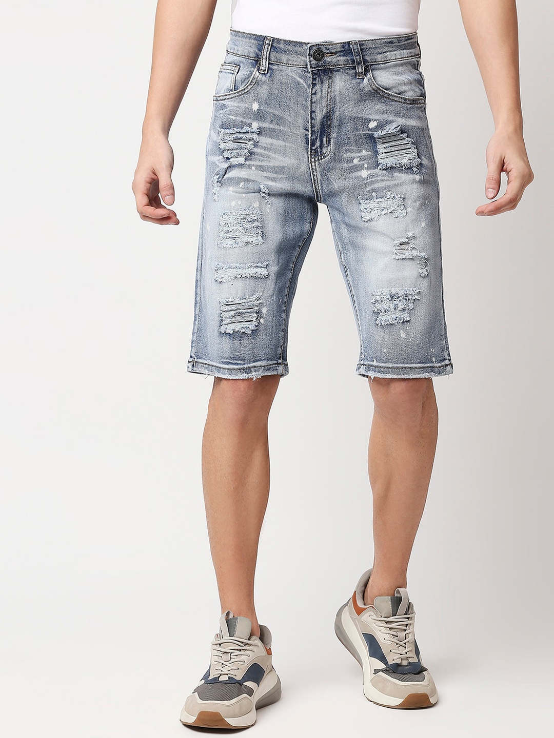 

WAIMEA Men Blue Washed Skinny Fit Outdoor Denim Shorts