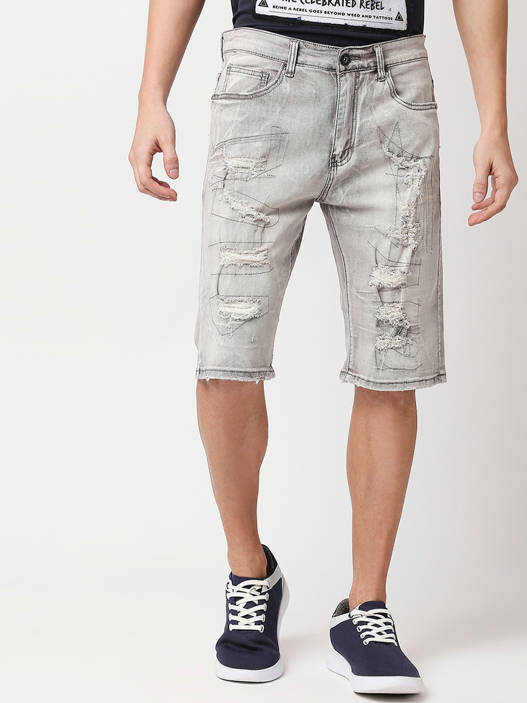 

WAIMEA Men Grey Printed Skinny Fit Outdoor Denim Shorts