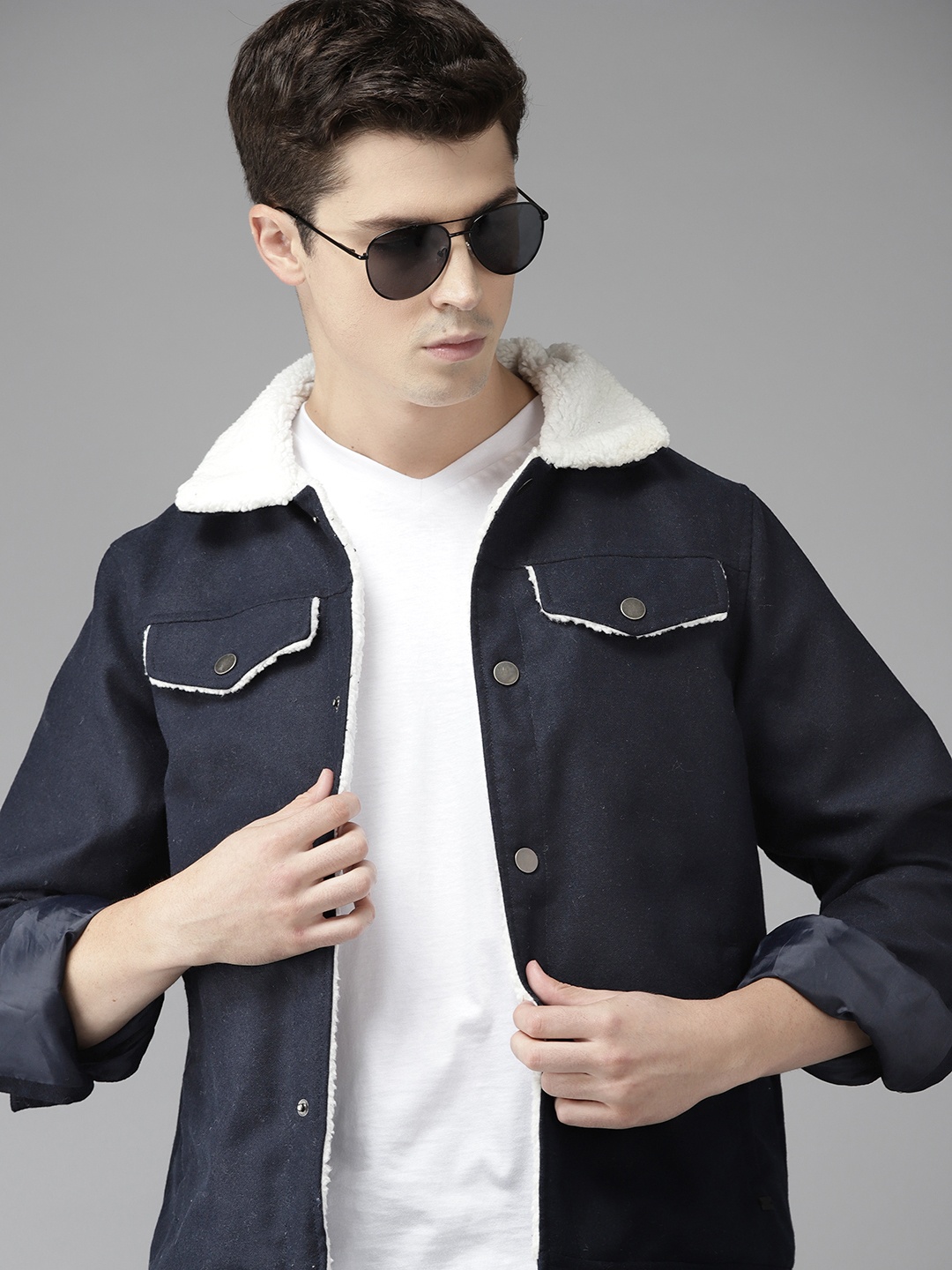 

Roadster Men Navy Blue Solid Tailored Jacket