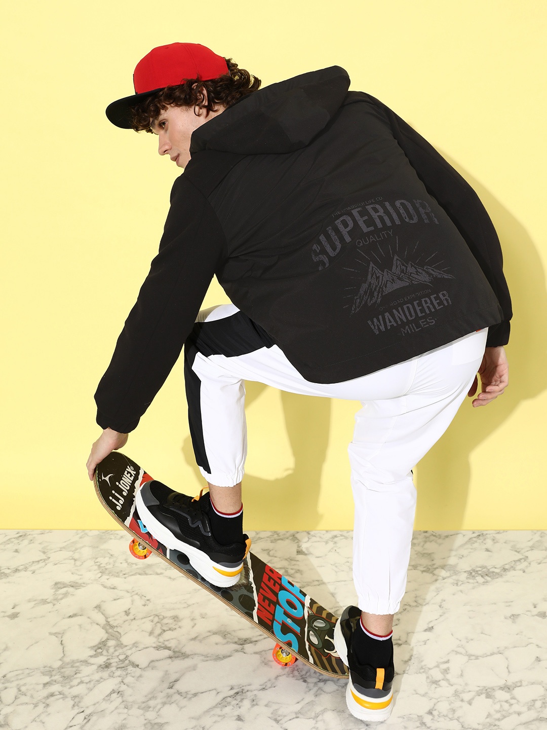 

The Roadster Lifestyle Co. Men Graphic Printed Hooded Sporty Jacket, Black