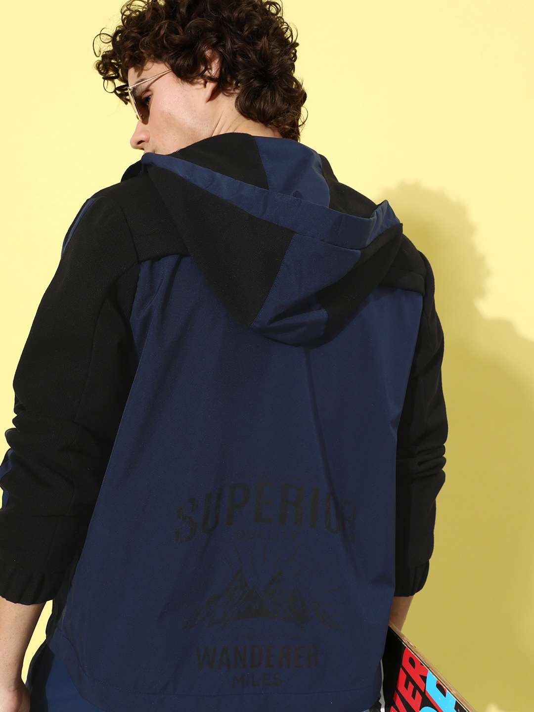 

The Roadster Lifestyle Co. Men Graphic Printed Hooded Jacket, Blue