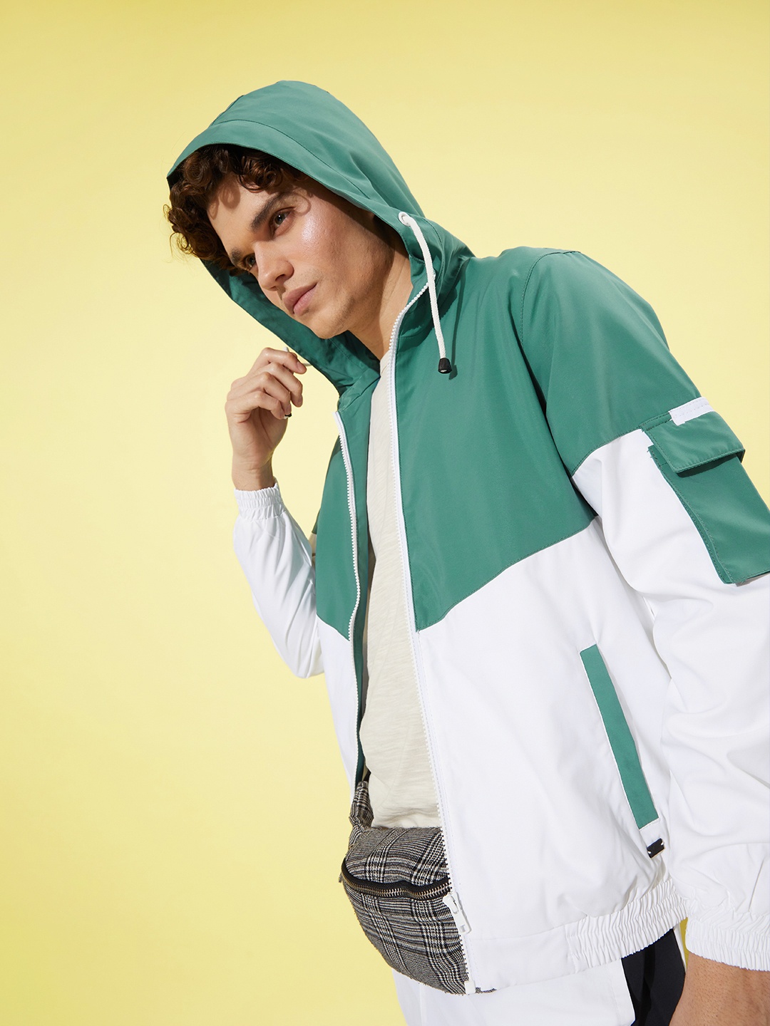 

The Roadster Lifestyle Co. Men Colourblocked Hooded Bomber Jacket, White