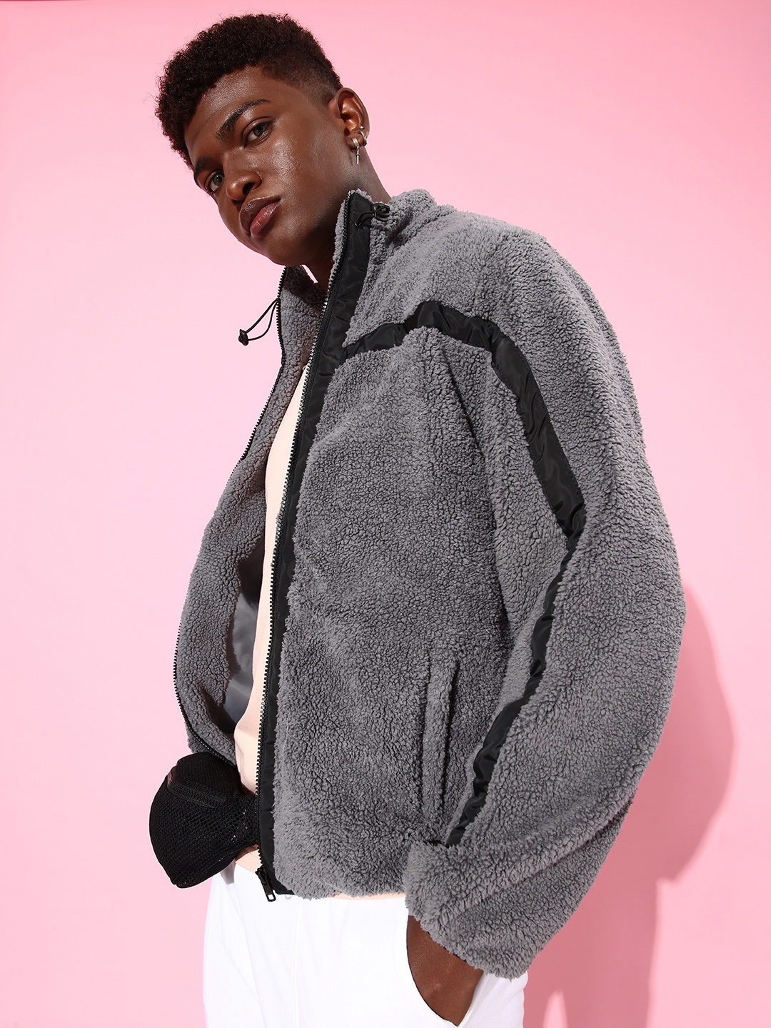 

The Roadster Life Co. Men Grey Striped Detail Sherpa Tailored Jacket