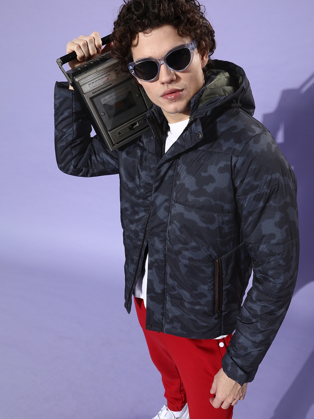 

The Roadster Lifestyle Co. Men Blue Camouflage Printed Puffer Jacket