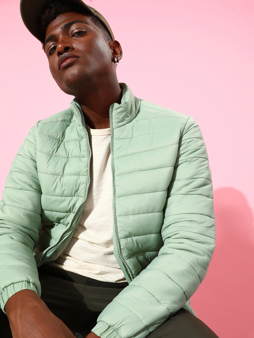 

The Roadster Life Co. Men Mock Collar Puffer Jacket, Green