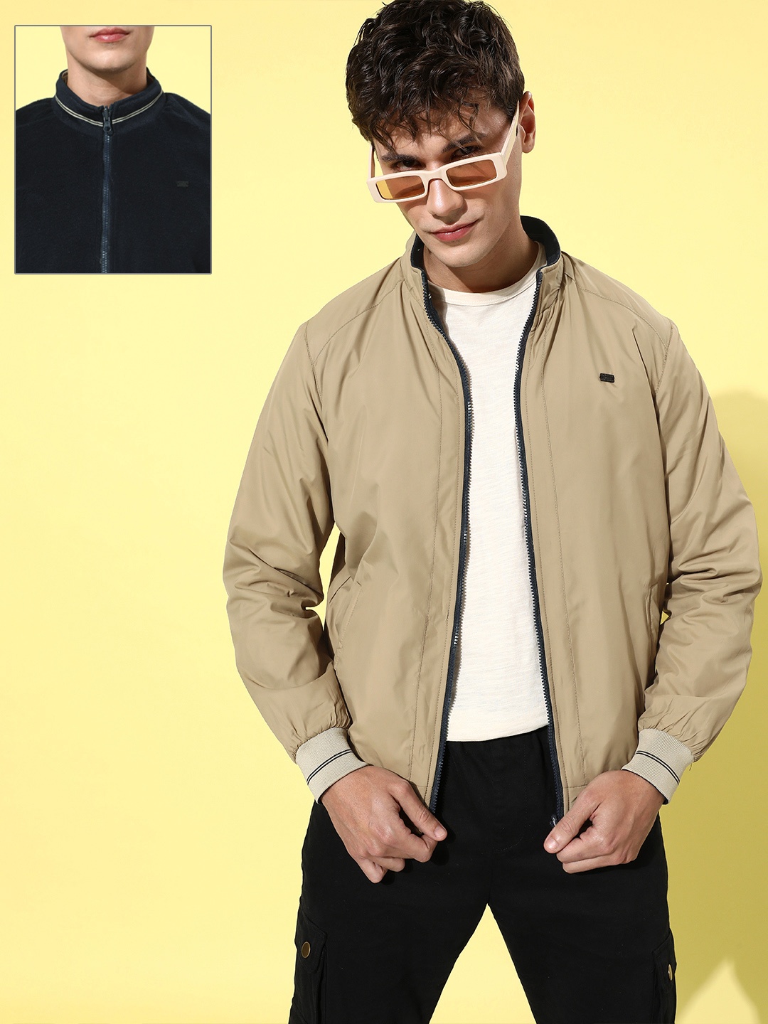 

The Roadster Lifestyle Co. Men Reversible Bomber Jacket, Khaki