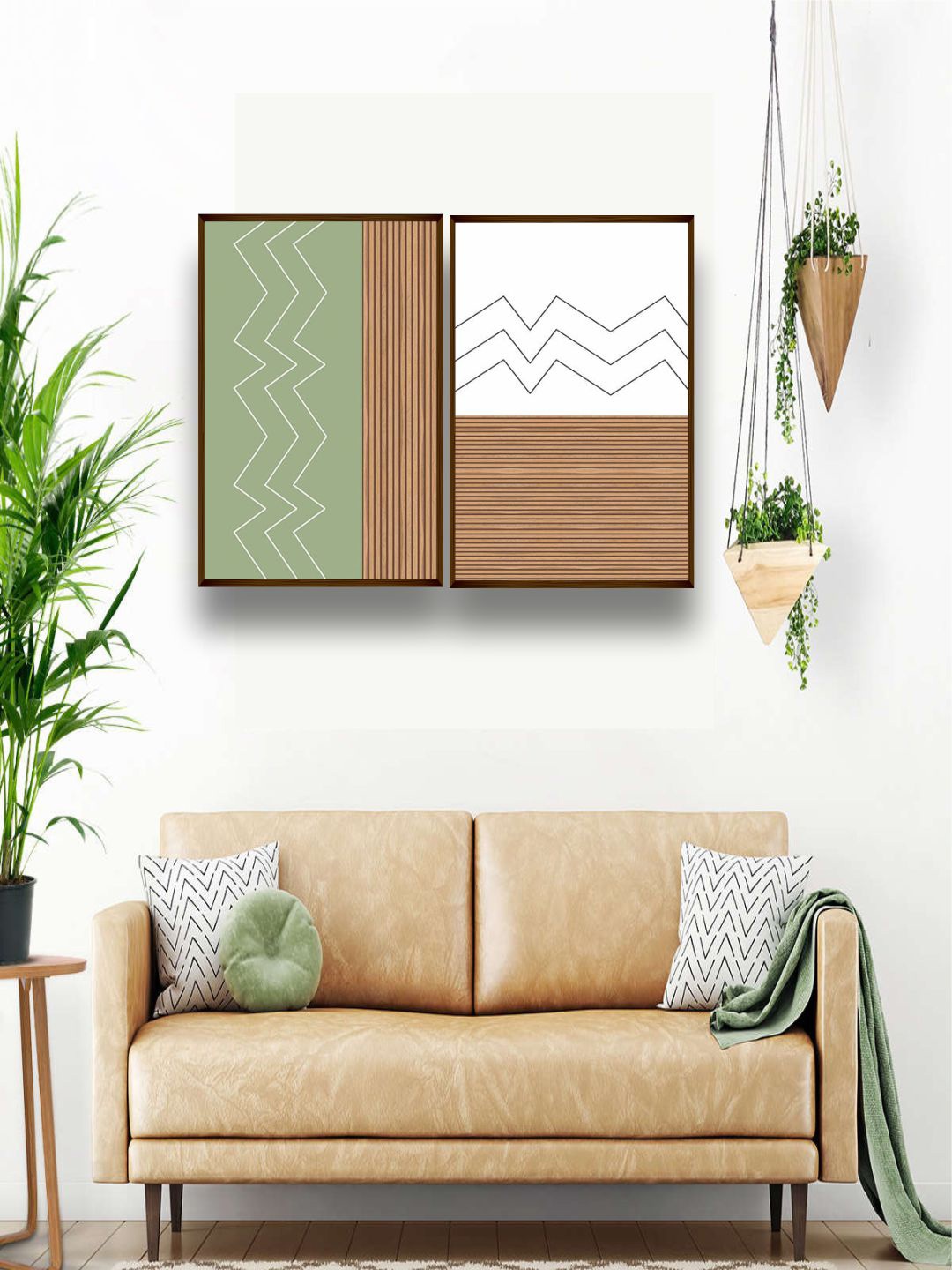 

The Art House Set Of 2 Brown & Green Abstract Framed Wall Painting
