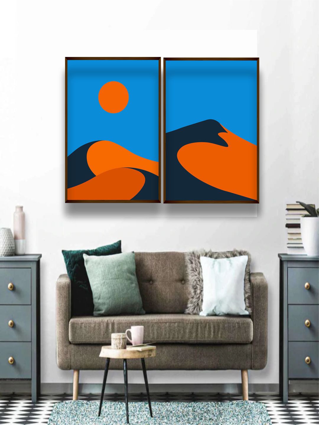 

The Art House Set Of 2 Blue & Orange Abstract Framed Wall Painting