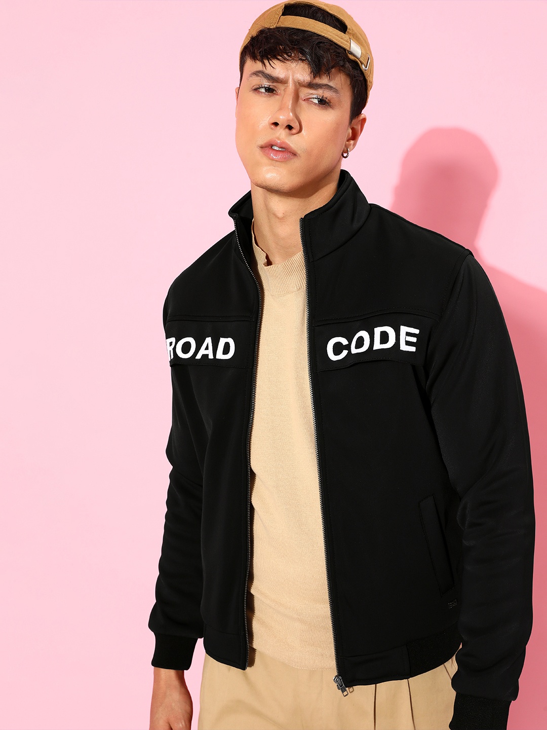 

The Roadster Lifestyle Co. Men Black Embroidered The Great Outdoors Bomber Jacket