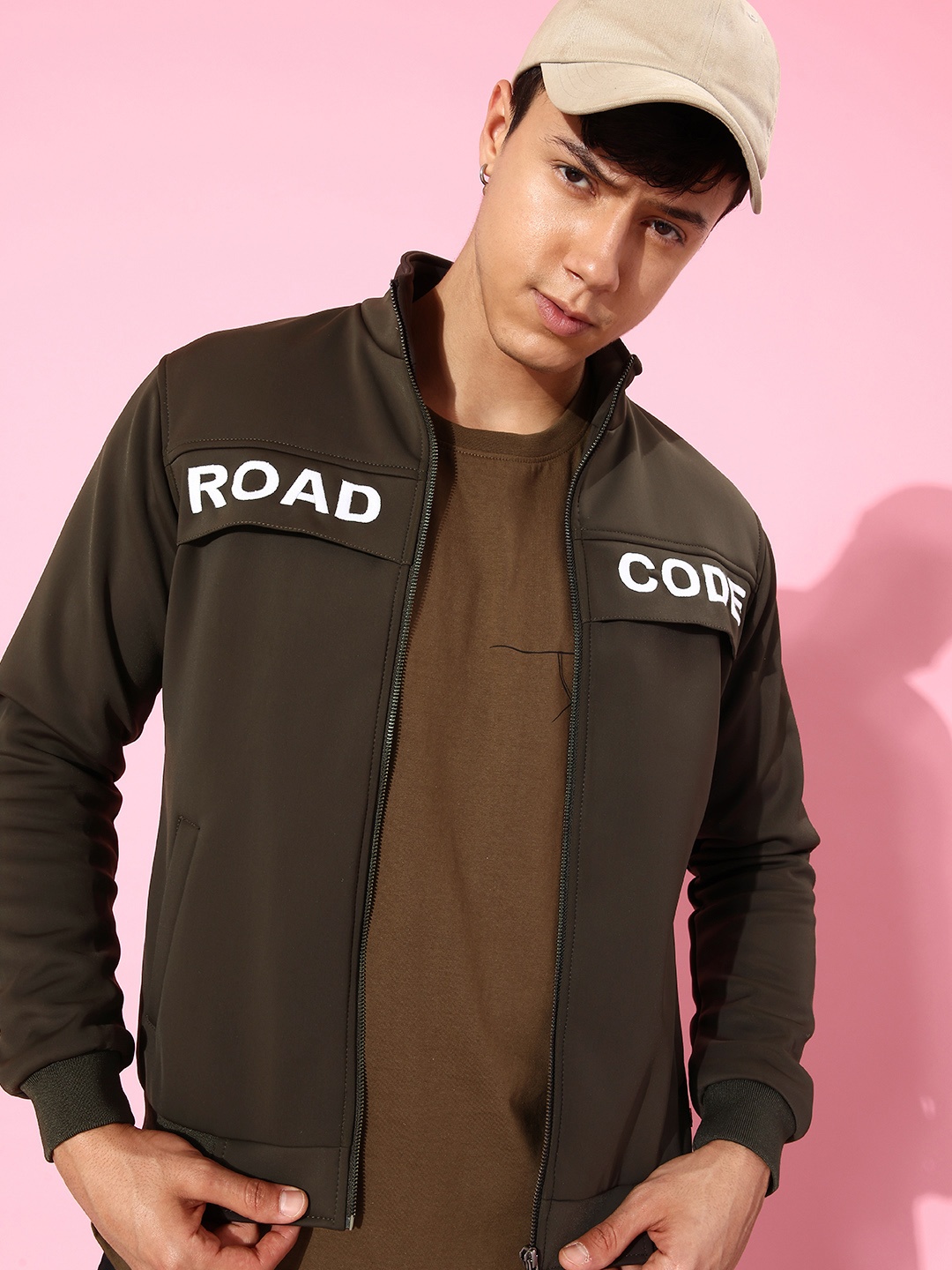 

Roadster Men Brown Solid Bomber with Brand Logo Embroidered Jacket