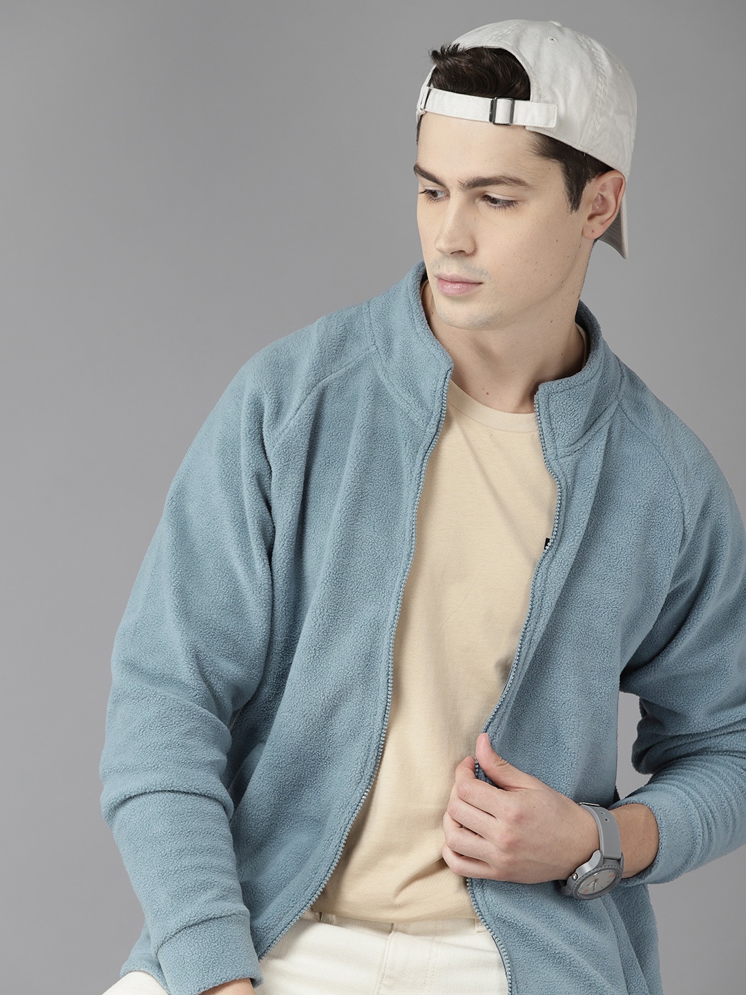

Roadster Men Blue Fleece Tailored Jacket