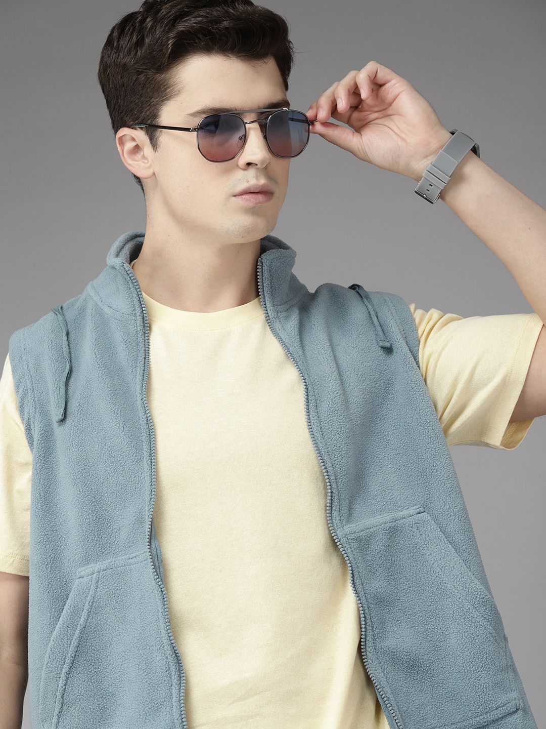 

Roadster Men Blue Fleece Tailored Jacket