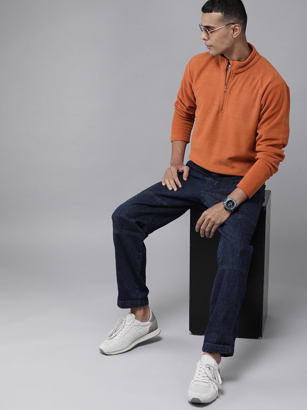 

The Roadster Lifestyle Co. Men Orange Solid Mock Collar Sweatshirt