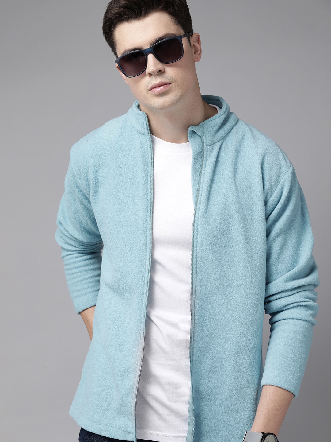 

Roadster Men Blue Solid Sherpa Jacket