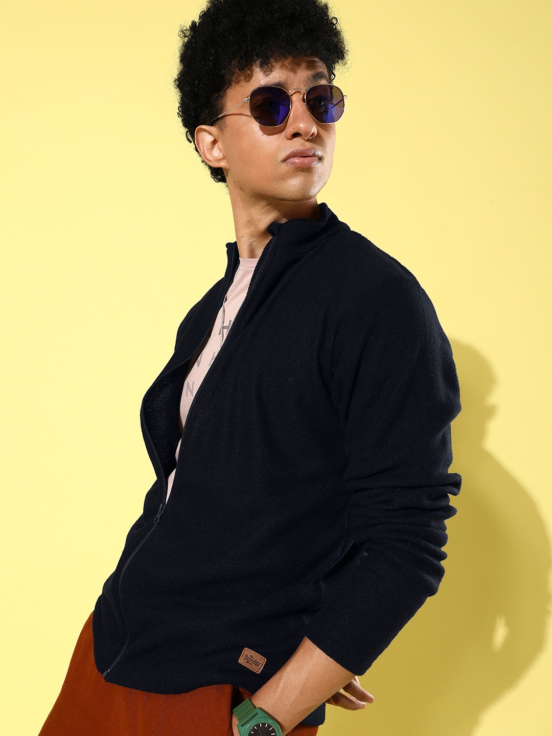 

The Roadster Lifestyle Co. Men Navy Blue Solid Mock-Collar Sporty Jacket