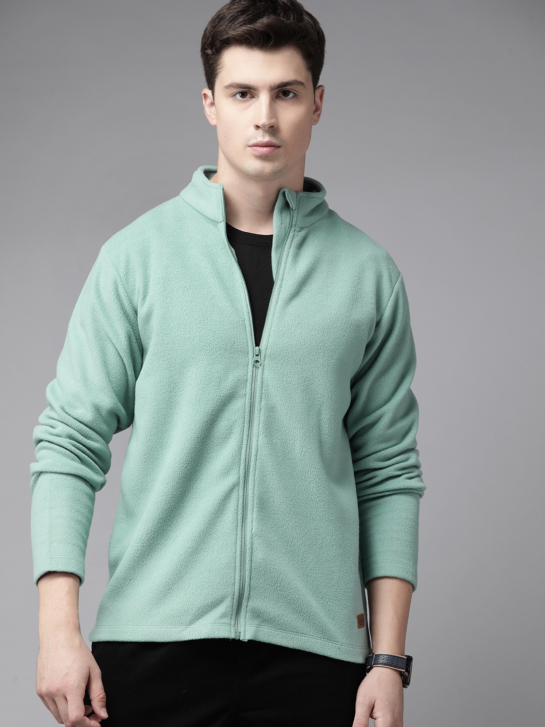 

Roadster Men Sea Green Solid Fleece Tailored Jacket