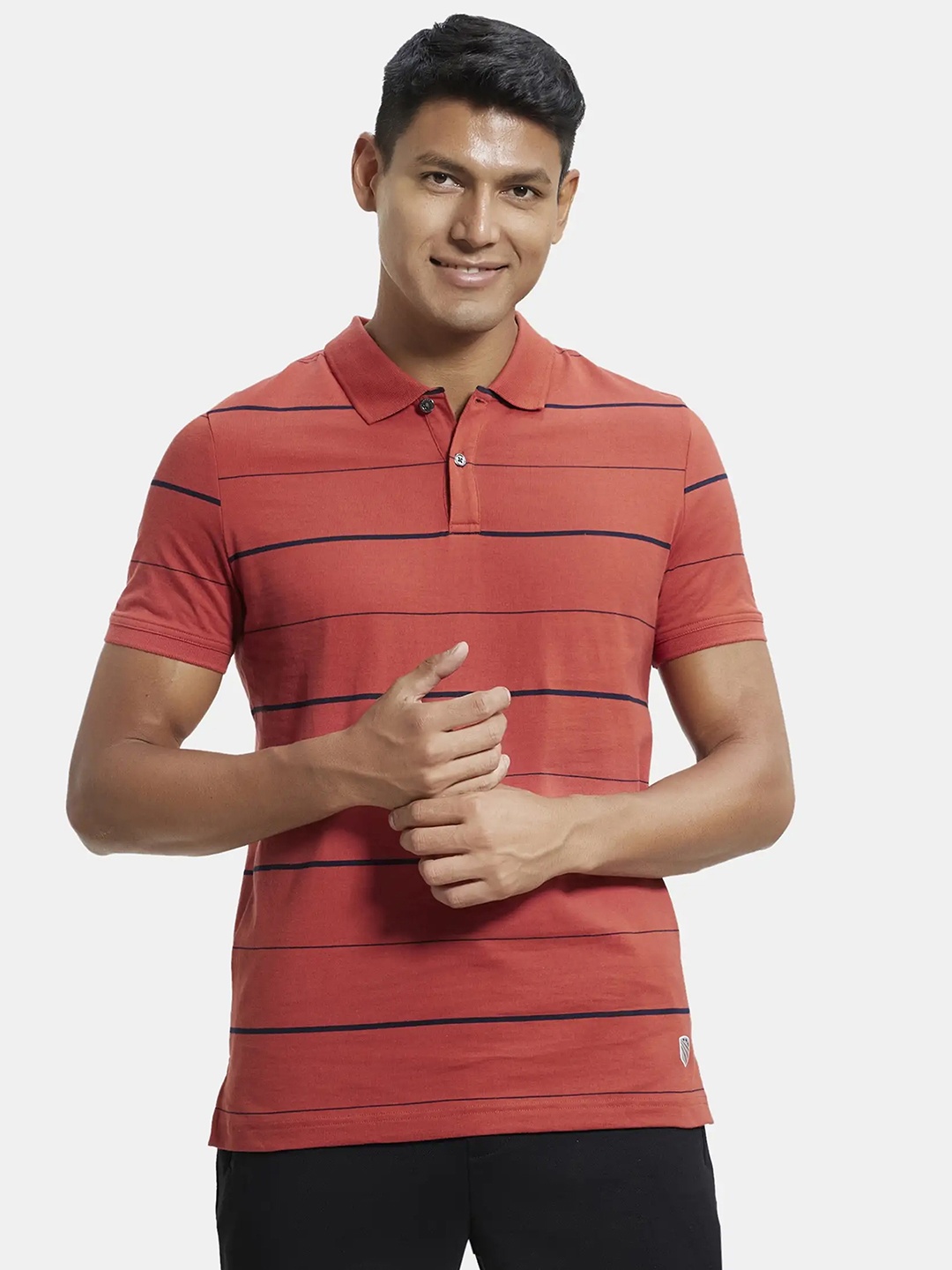 

Jockey Super Combed Cotton Rich Striped Half Sleeve Polo Tshirt-UM15, Red
