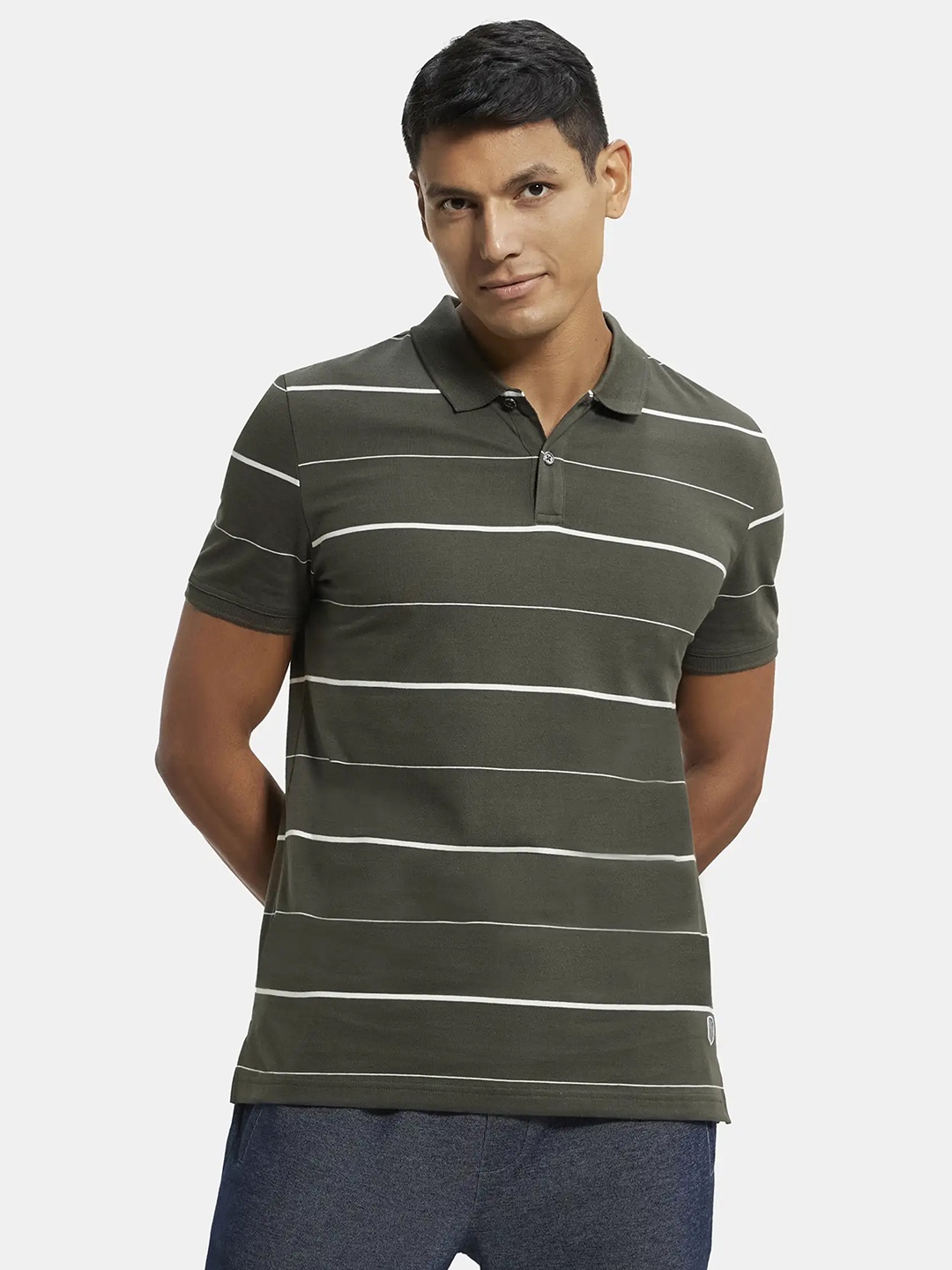 

Jockey Super Combed Cotton Rich Striped Half Sleeve Polo Tshirt-UM15, Green