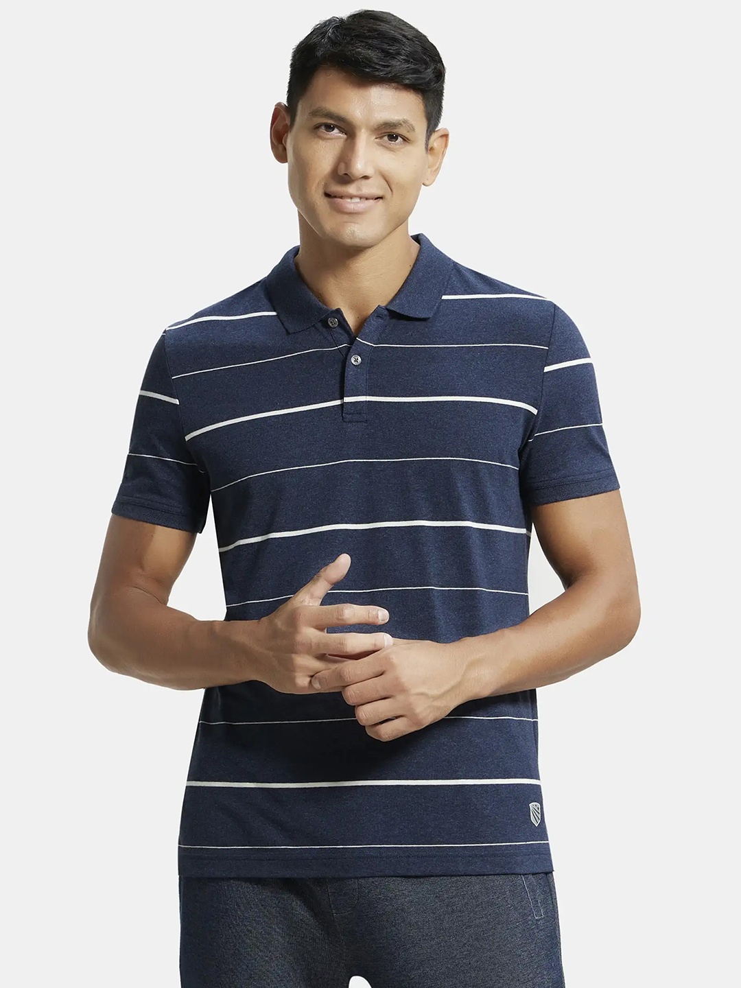 

Jockey Super Combed Cotton Rich Striped Half Sleeve Polo T-shirt-UM15, Off white
