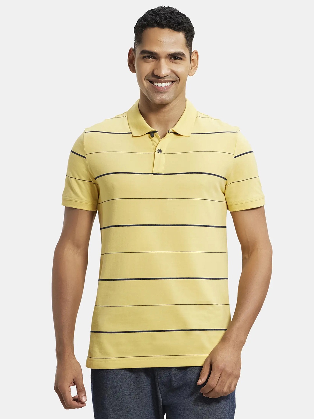 

Jockey Super Combed Cotton Rich Striped Half Sleeve Polo Tshirt-UM15, Yellow