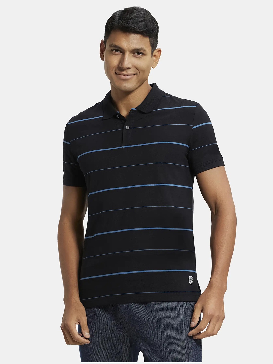 

Jockey Super Combed Cotton Rich Striped Half Sleeve Polo Tshirt-UM15, Black