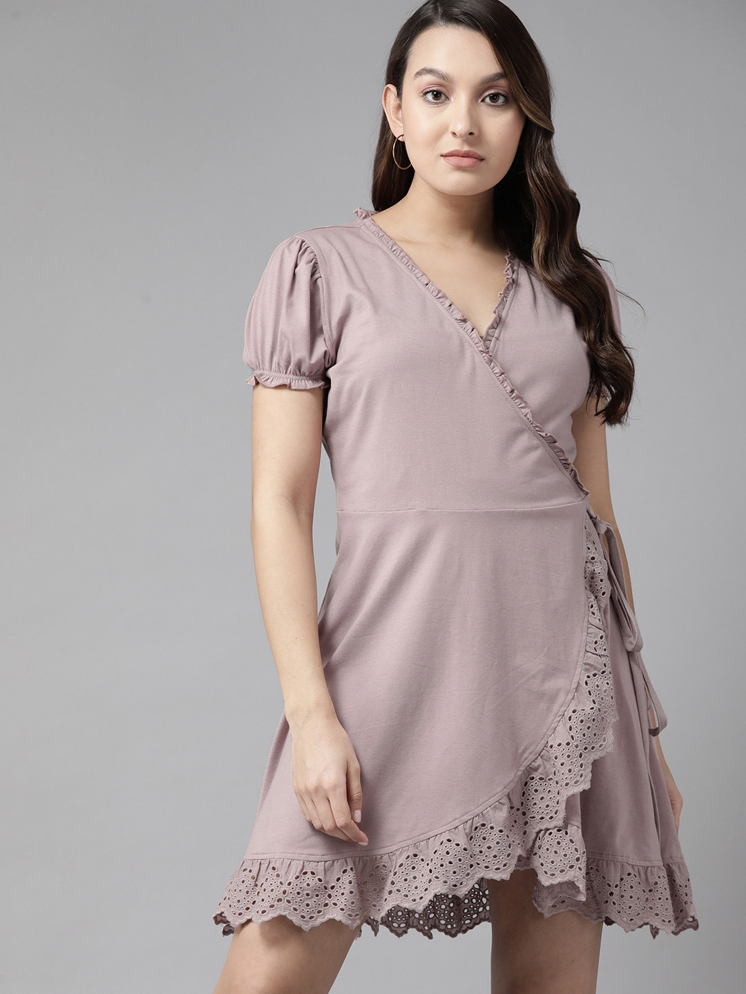 

The Roadster Lifestyle Co. Schiffli Mini Wrap Dress, Mauve