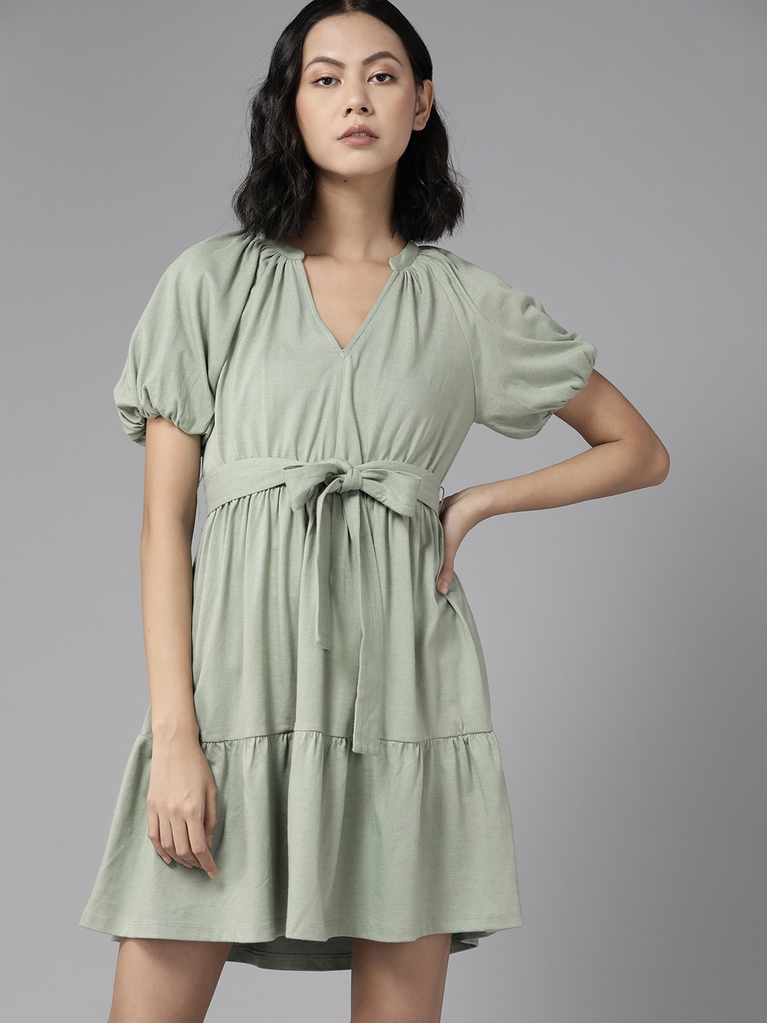 

The Roadster Lifestyle Co. Green Solid A-Line Mini Dress