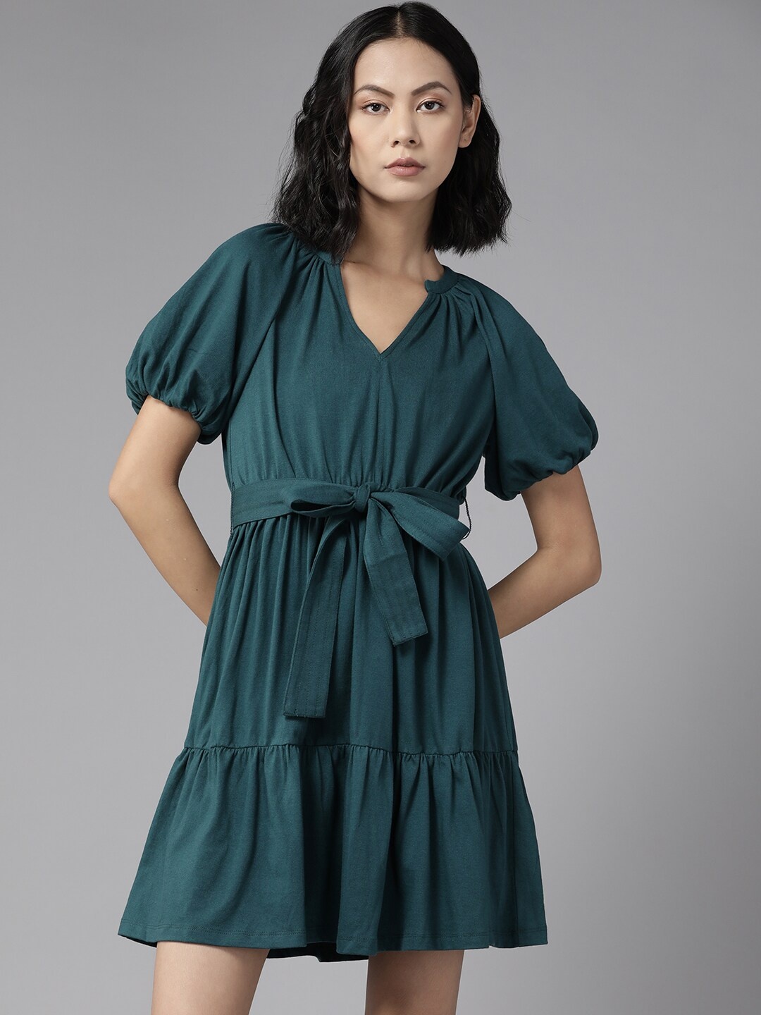 

The Roadster Lifestyle Co. Teal Blue Solid A-Line Mini Dress