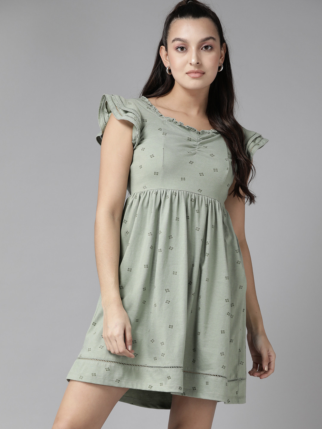 

The Roadster Lifestyle Co. Printed A-Line Mini Dress, Green