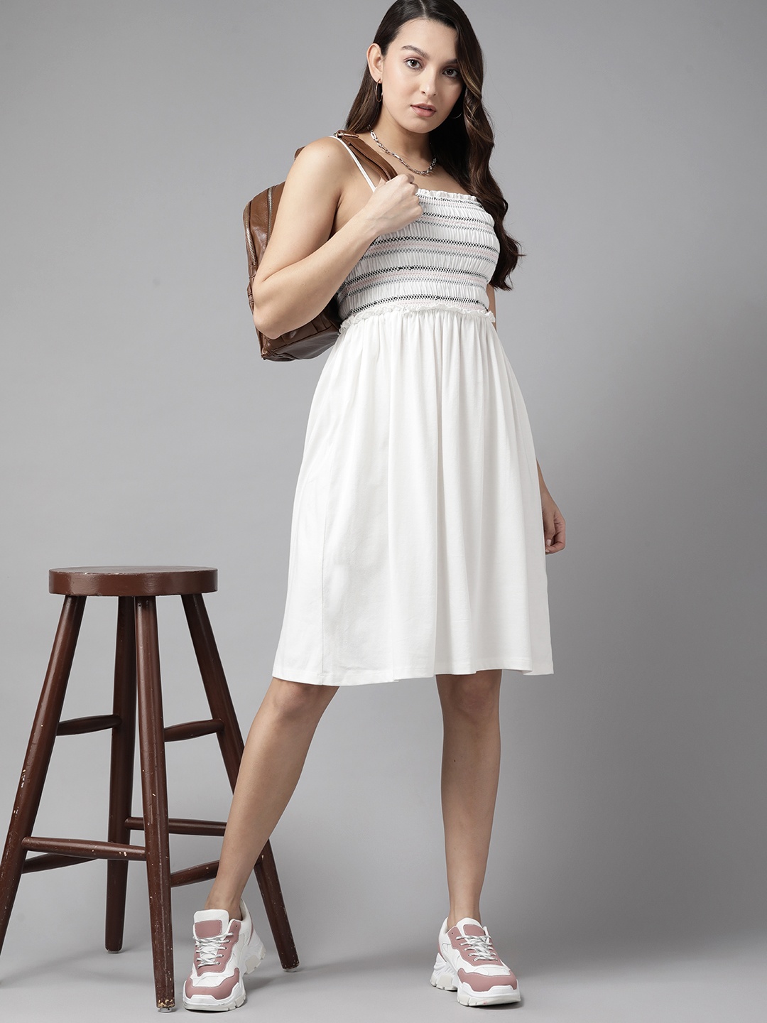 

The Roadster Lifestyle Co. Smocked A-Line Dress, White