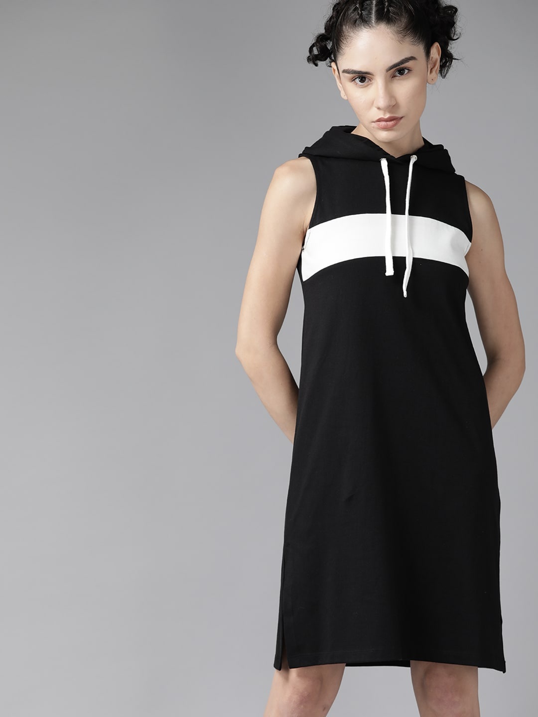 

Roadster Black & White Striped Hooded T-shirt Dress