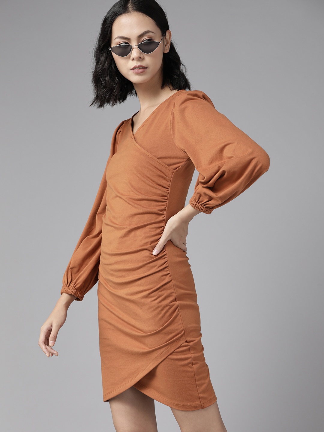 

Roadster Women Rust Brown Wrap Ruched Dress