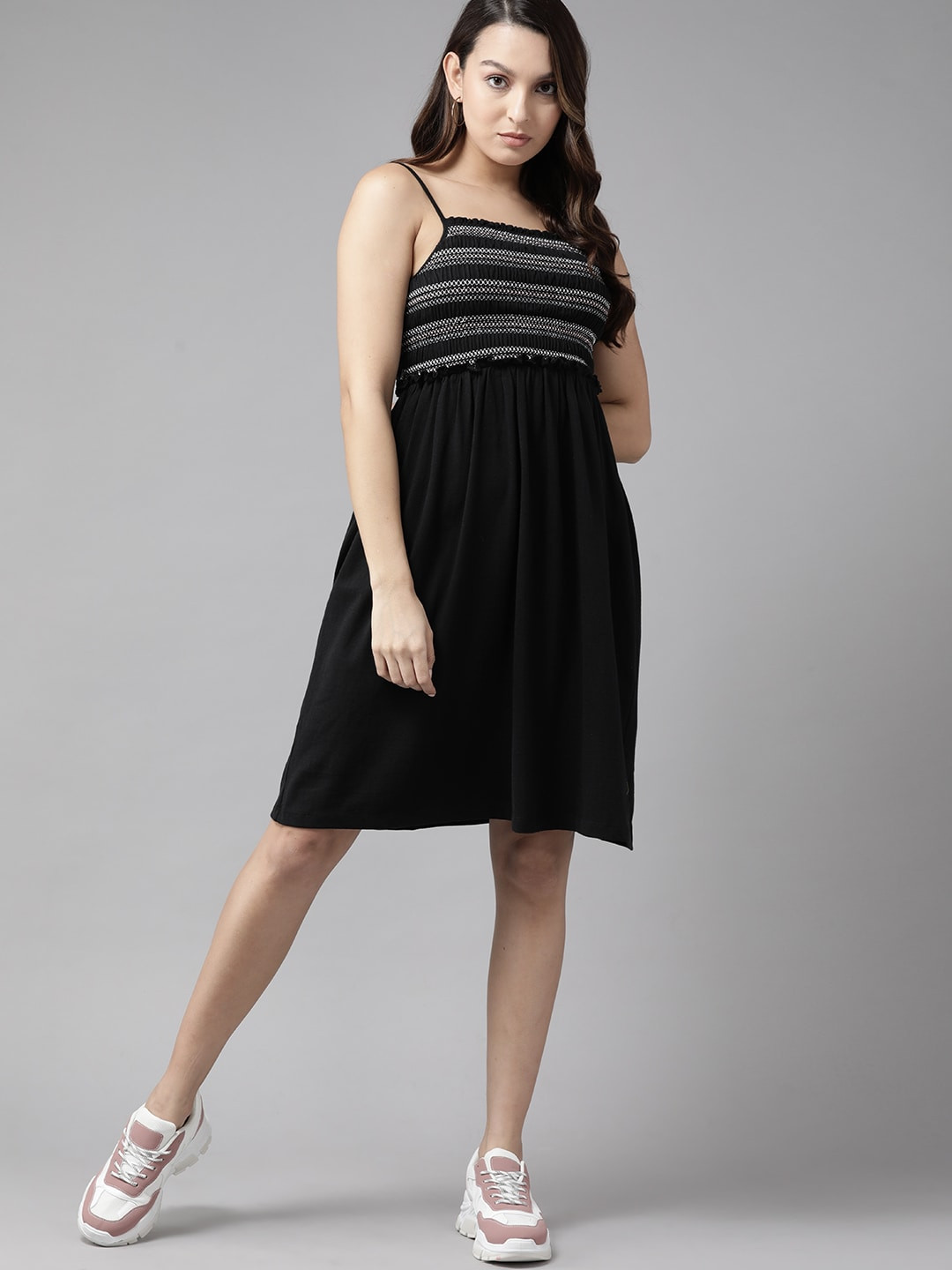 

The Roadster Lifestyle Co. Smocked A-Line Dress, Black
