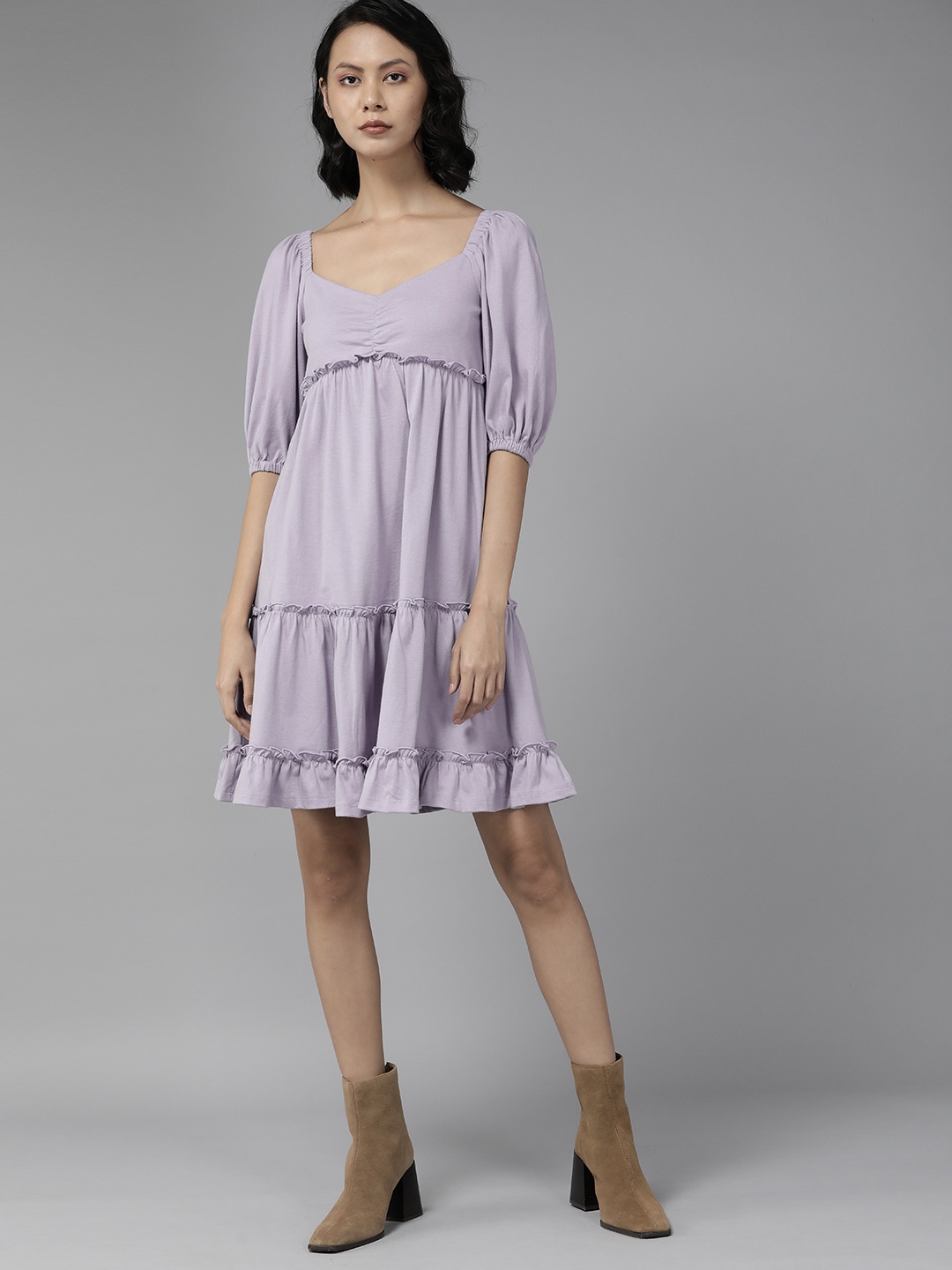 

The Roadster Lifestyle Co. Lavender Solid Tiered A-Line Dress