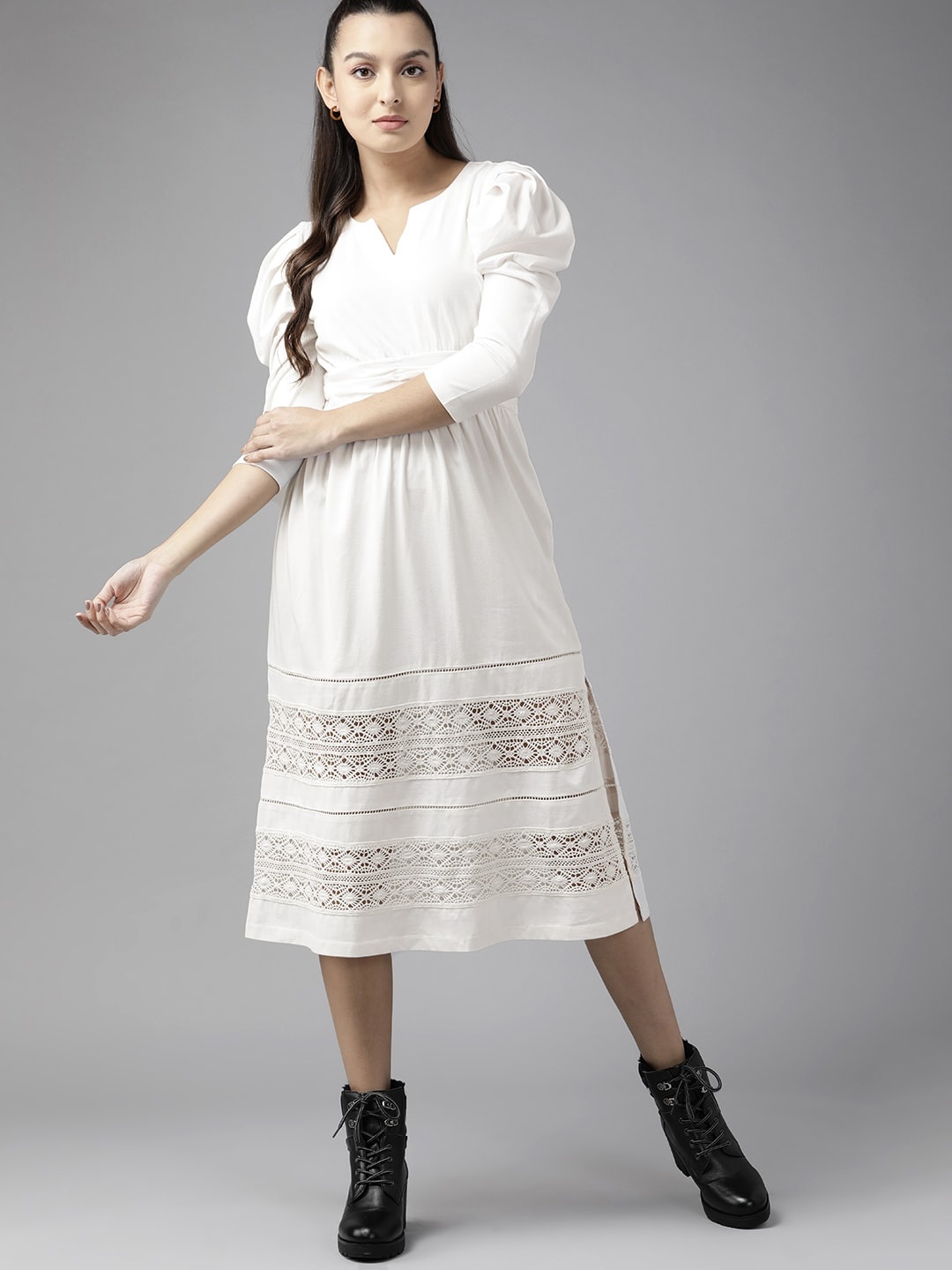 

The Roadster Lifestyle Co. Lace Insert A-Line Dress, White