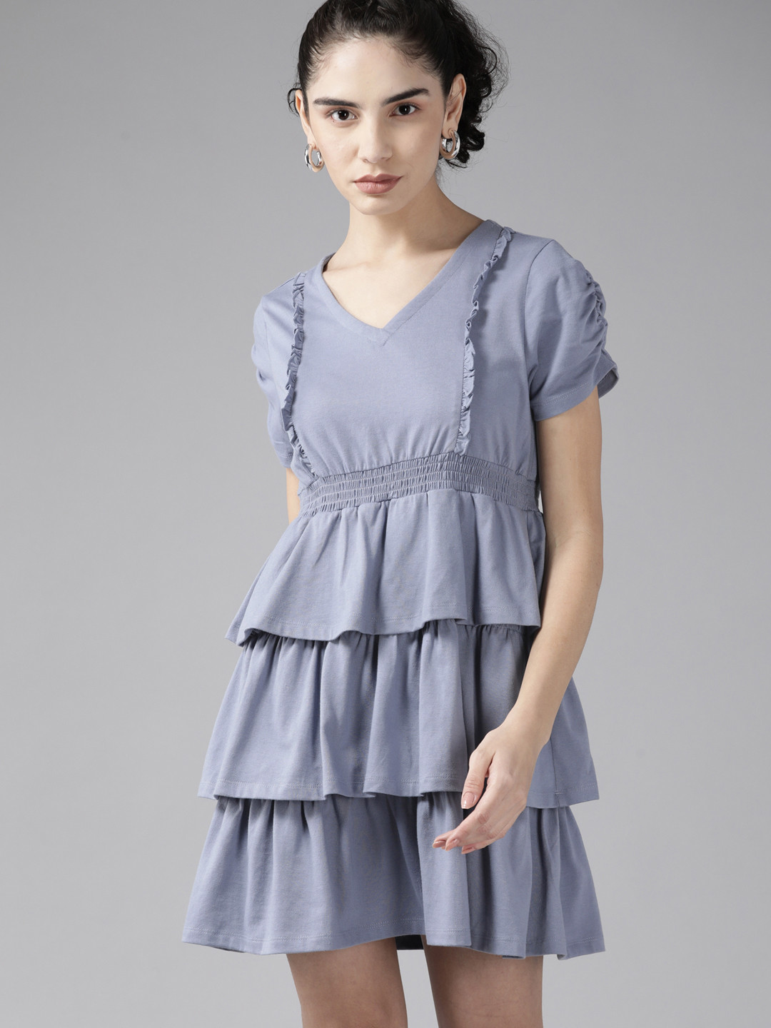 

Roadster Blue Solid Layered Tiered A-Line Dress