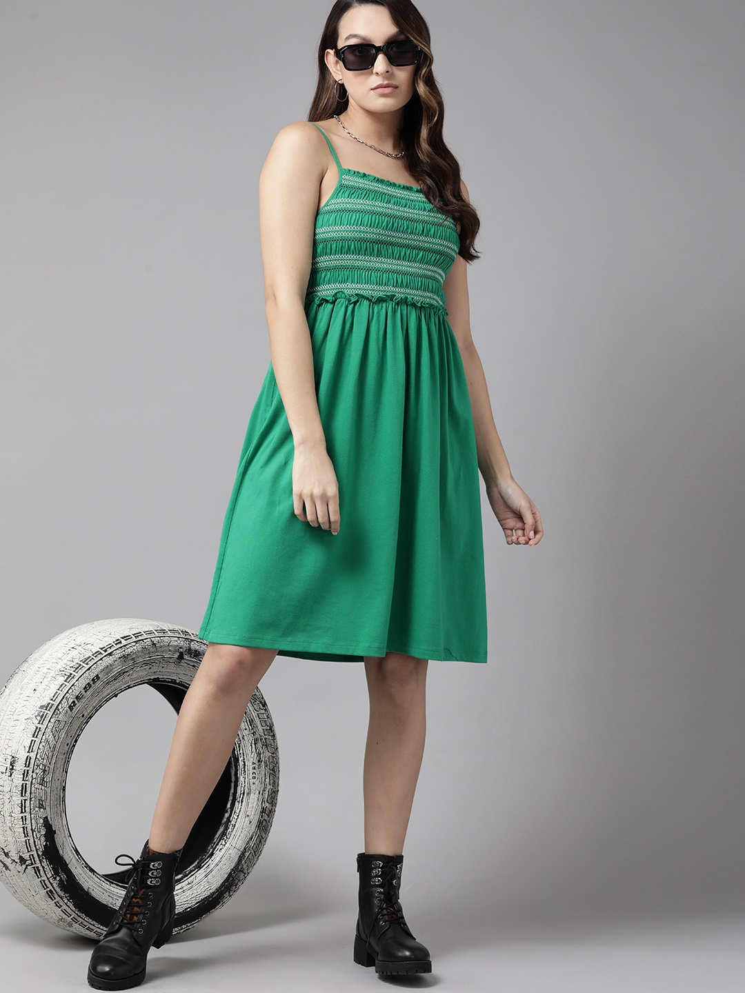 

The Roadster Lifestyle Co. Smocked A-Line Dress, Green