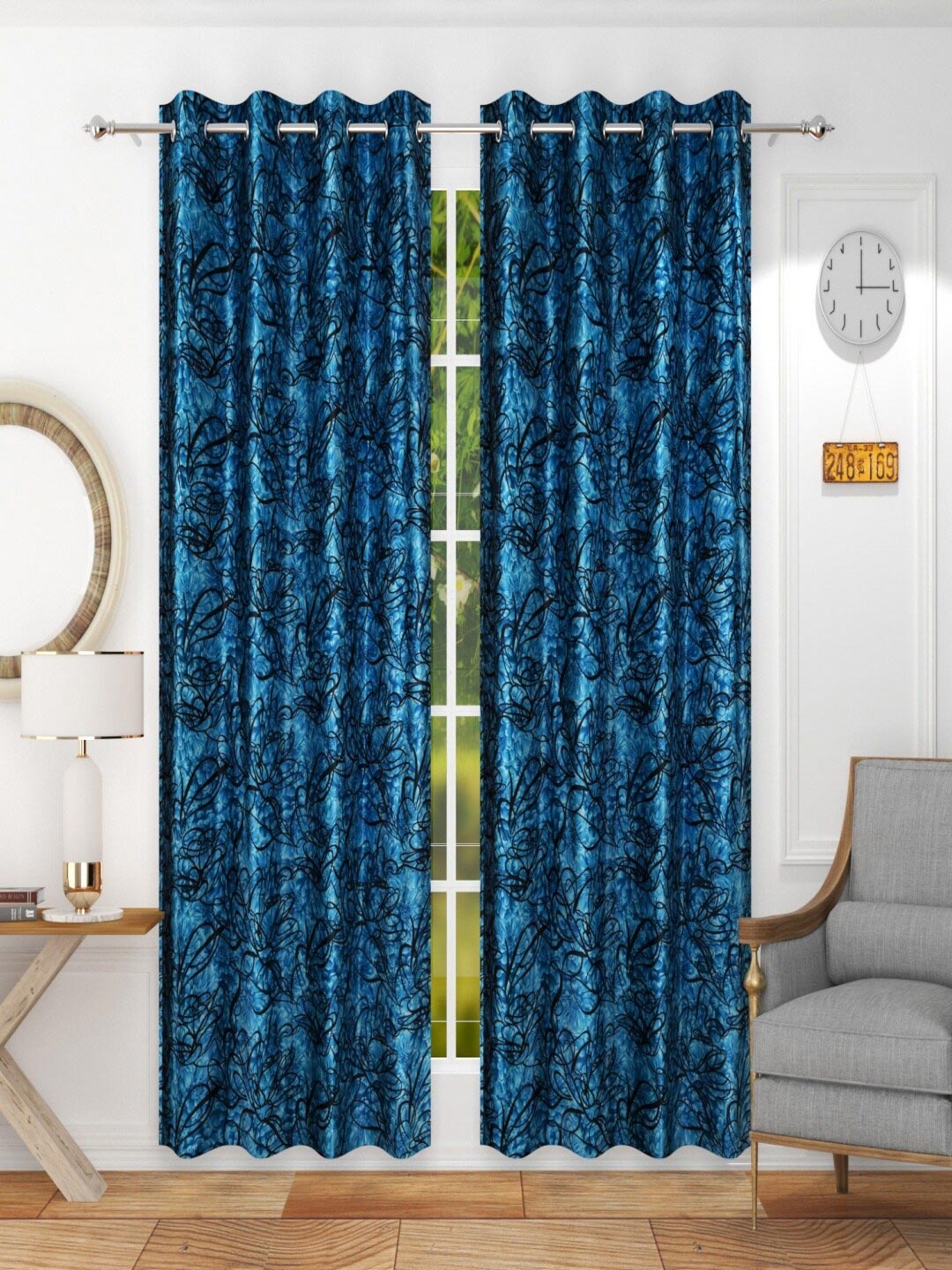 

Homefab India Blue Set of 2 Long Door Curtain