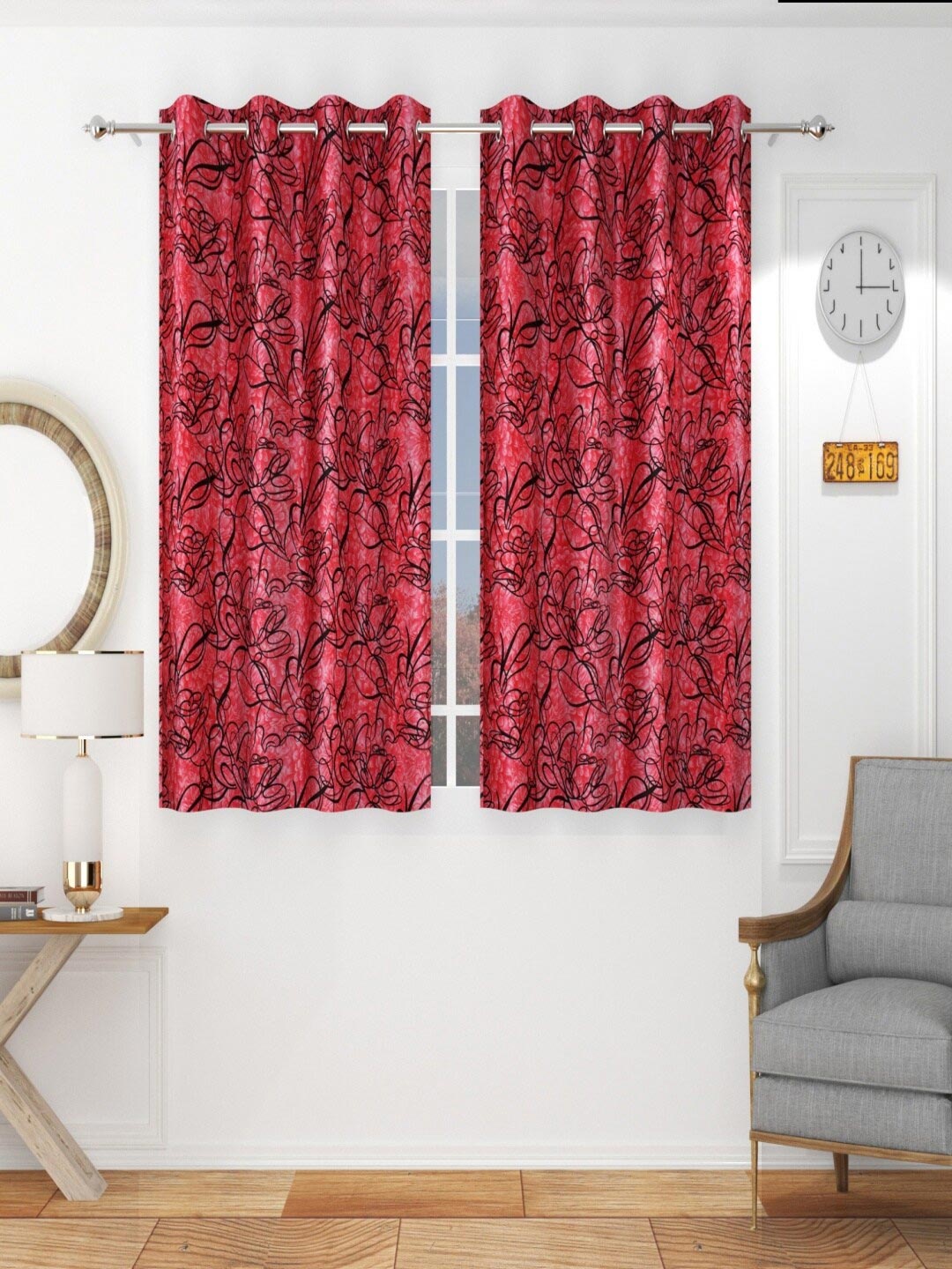 

Homefab India Maroon & Black Set of 2 Window Curtain