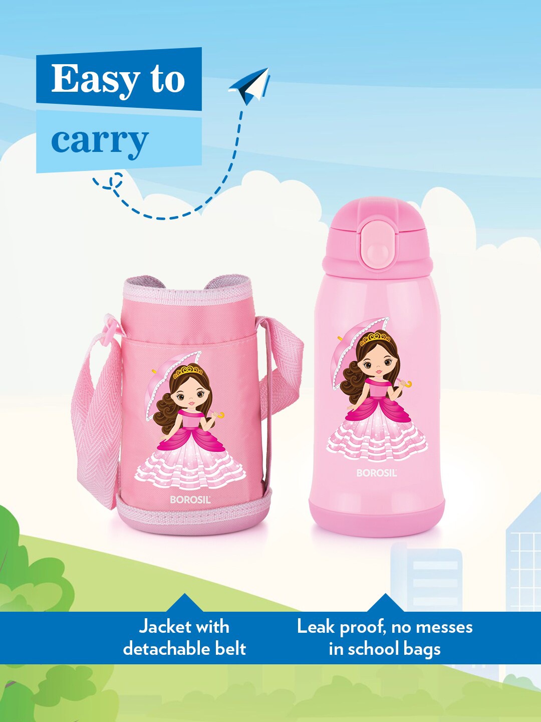 

BOROSIL Princess Vaccum Insulated 12hrs Hot & Cold Flask Water Bottle 500ml, Pink