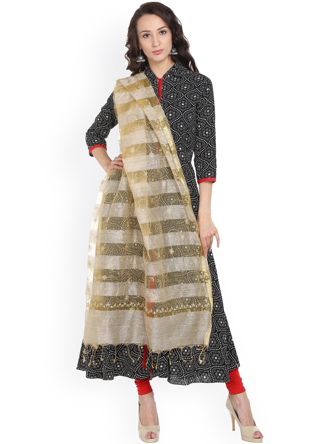 

Dupatta Bazaar Beige Embroidered Striped Dupatta