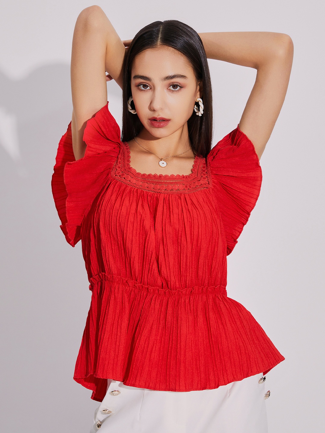 

URBANIC Women Red Peplum Top