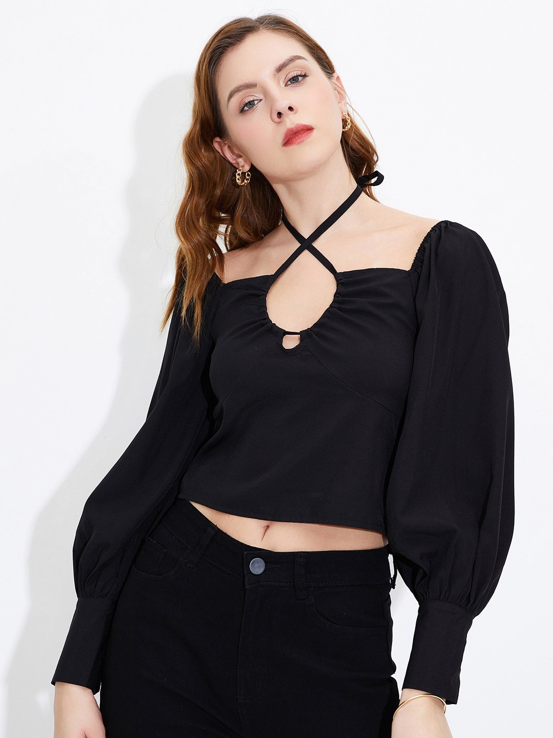 

URBANIC Women Black Halter Neck Top