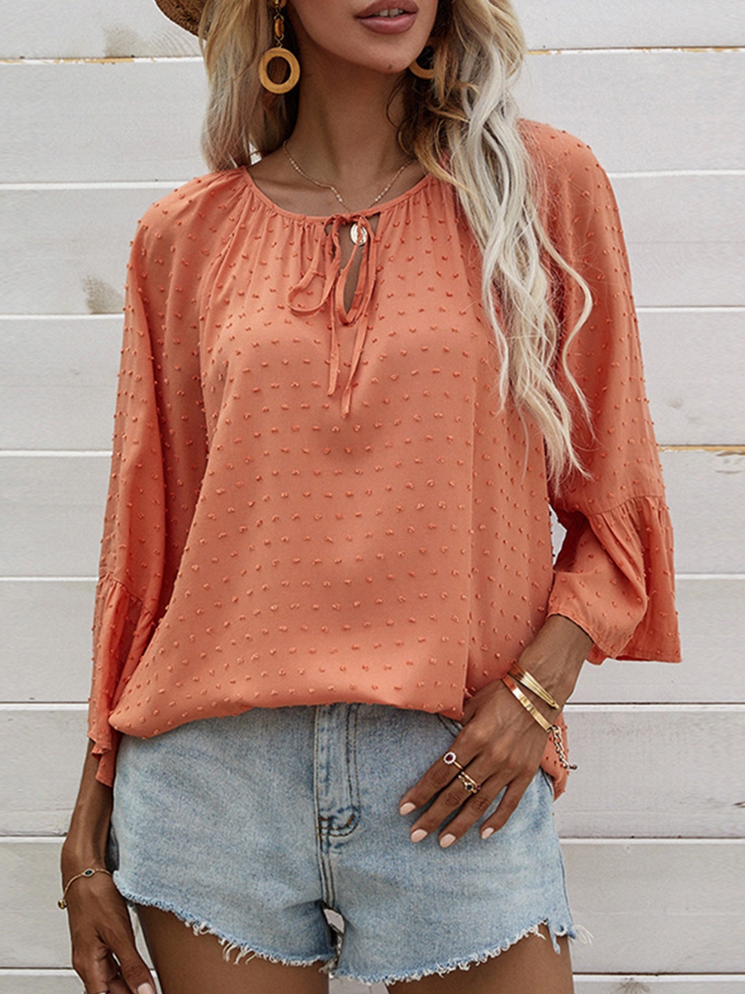 

URBANIC Women Peach-Coloured Self Design Top